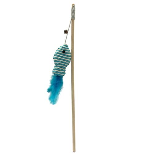 ΠΑΙΧΝΙΔΙ ΓΑΤΑΣ ΡΑΒΔΙ ΞΥΛΙΝΟ ΜΕ ΨΑΡΑΚΙ ΜΠΛΕ 40cm (ΣΧΟΙΝΙ 75cm)